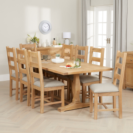 Cheshire Weathered Limed Oak 2.4m Refectory Dining Table + 8 Ladder Back Dining Chairs