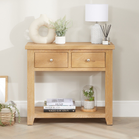 Cheshire Weathered Limed Oak 2 Drawer Hall Console Table