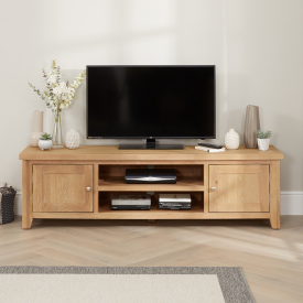 Cheshire Weathered Limed Oak Large Widescreen TV Unit - Up to 80