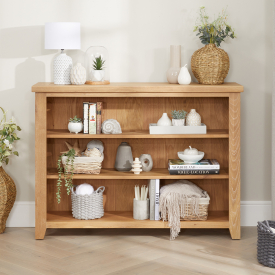 Cheshire Weathered Limed Oak Wide Low Bookcase with 2 Adjustable Shelves