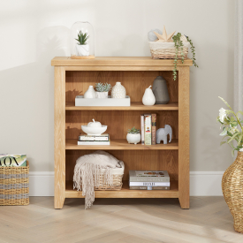 Cheshire Weathered Limed Oak Small Low Compact Adjustable 2 Shelf Bookcase