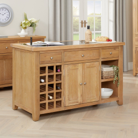 Cheshire Weathered Limed Oak Large Kitchen Island with Black Granite Top