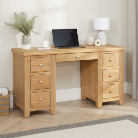 Cheshire Weathered Limed Oak Large Twin Pedestal Desk