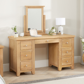 Cheshire Weathered Limed Oak Twin Pedestal Dressing Table Set with Mirror