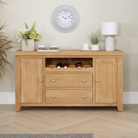 Cheshire Weathered Limed Oak Large Sideboard with Wine Rack