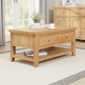 Cheshire Weathered Limed Oak 2 Drawer Coffee Table with Shelf