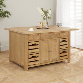 Cheshire Weathered Limed Oak Extra Large Kitchen Island with Bar Top (5 Seater)