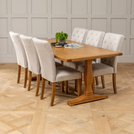 Solid Oak Refectory 2m Dining Table and 6 Bunbury Oatmeal Chairs