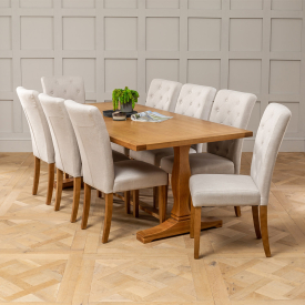 Solid Oak Refectory 2m Dining Table and 8 Bunbury Oatmeal Chairs