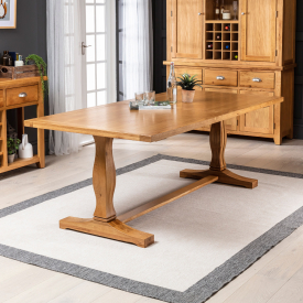 Solid Oak Refectory Dining Table - 2m Length – Seats 6 to 8