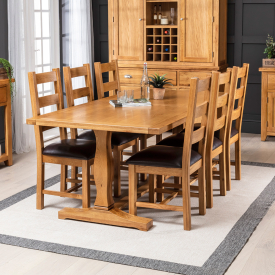 Solid Oak Refectory 2m Dining Table and 6 Ladder Back Dining Chairs