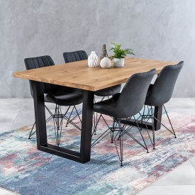 Industrial Oak 1.6m V-Base Dining Table + 4 Brogan Charcoal Chair Set