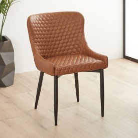 Paloma Honeycomb Dining Chair – Tan Brown Faux Leather