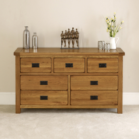 Rustic Oak Large Wide 7 Drawer 3 over 4 Chest of Drawers