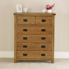 Rustic Oak 2 over 4 Drawer Large Tall Chest of Drawers