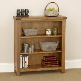 Rustic Oak Small Low Compact Adjustable 2 Shelf Bookcase