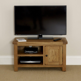 Rustic Oak Small Compact TV Unit Cabinet - Up to 45