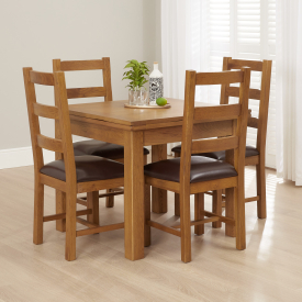 Rustic Oak Square Flip Top Dining Table and 4 Dining Chair Set