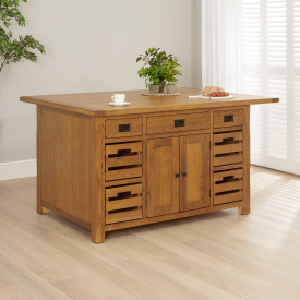Rustic Oak Extra Large Kitchen Island with Bar Top (5 Seater)