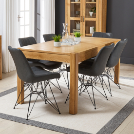 Soho Oak Large Dining Table with 6 qty Brogan Charcoal Chair Set
