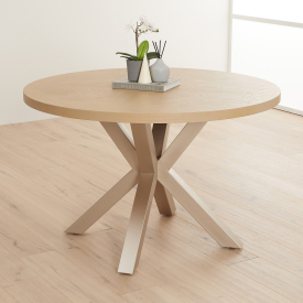 Industrial Parquet White Oak 120cm Round Dining Table with Grey Starburst Legs – 4 to 6 Seater