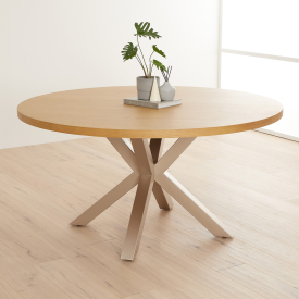 Industrial Natural Oak 150cm Round Dining Table with Grey Starburst Legs – 6 to 8 Seater