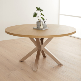 Industrial Limed Oak 150cm Round Dining Table with Grey Starburst Legs – 6 to 8 Seater