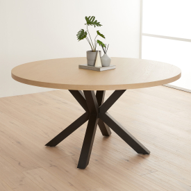 Industrial White Oak 150cm Round Dining Table with Black Starburst Legs – 6 to 8 Seater