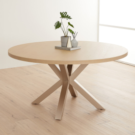 Industrial White Oak 150cm Round Dining Table with Grey Starburst Legs – 6 to 8 Seater