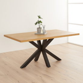 Industrial Herringbone Natural Oak 160cm Dining Table with Black Starburst Legs – 4 to 6 Seater