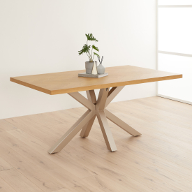 Industrial Herringbone Natural Oak 160cm Dining Table with Grey Starburst Legs – 4 to 6 Seater