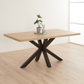 Industrial Herringbone White Oak 160cm Dining Table with Black Starburst Legs – 4 to 6 Seater