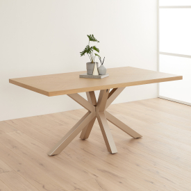 Industrial Herringbone White Oak 160cm Dining Table with Grey Starburst Legs – 4 to 6 Seater