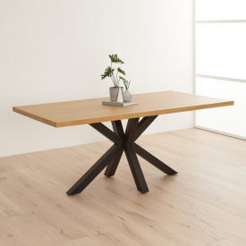 Industrial Natural Oak 180cm Dining Table with Black Starburst Legs – 6 to 8 Seater