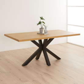 Industrial Herringbone Natural Oak 180cm Dining Table with Black Starburst Legs – 6 to 8 Seater