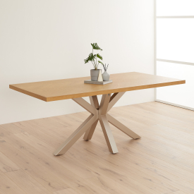 Industrial Herringbone Natural Oak 180cm Dining Table with Grey Starburst Legs – 6 to 8 Seater