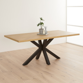 Industrial Herringbone Limed Oak 180cm Dining Table with Black Starburst Legs – 6 to 8 Seater
