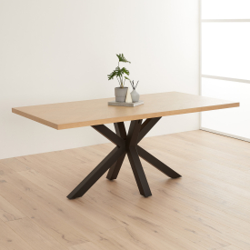 Industrial Herringbone White Oak 180cm Dining Table with Black Starburst Legs – 6 to 8 Seater