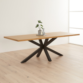 Industrial Natural Oak 220cm Dining Table with Black Starburst Legs – 8 to 10 Seater