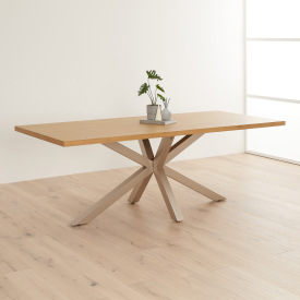 Industrial Natural Oak 220cm Dining Table with Grey Starburst Legs – 8 to 10 Seater