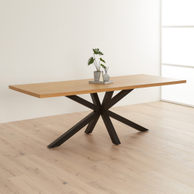 Industrial Herringbone Natural Oak 220cm Dining Table with Black Starburst Legs – 8 to 10 Seater