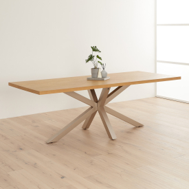 Industrial Herringbone Natural Oak 220cm Dining Table with Grey Starburst Legs – 8 to 10 Seater