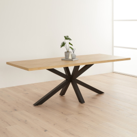 Industrial Herringbone Limed Oak 220cm Dining Table with Black Starburst Legs – 8 to 10 Seater