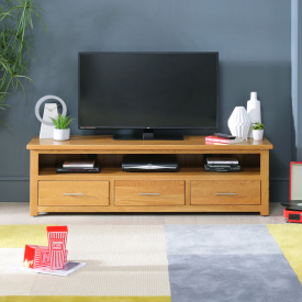 London Oak Large Widescreen TV Unit - Up to 75