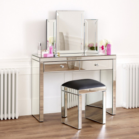 Venetian Mirrored Dressing Table Set with Black Stool