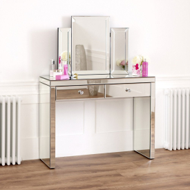 Venetian Mirrored Dressing Table with Tri-Sided Vanity Mirror Set