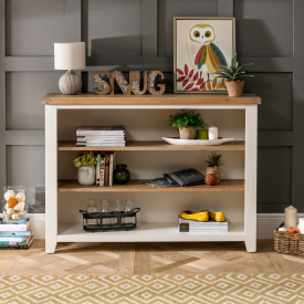 Cheshire Cream Painted Wide Low Bookcase with 2 Adjustable Shelves