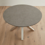 Starburst 120cm Round Grey Ceramic Dining Table with Satin Legs – 4 Seater