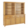 Cheshire Oak Extra Large 4 Door Sideboard with Grand Bookcase Dresser Top