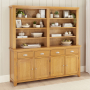 Cheshire Oak Extra Large 4 Door Sideboard with Grand Bookcase Dresser Top